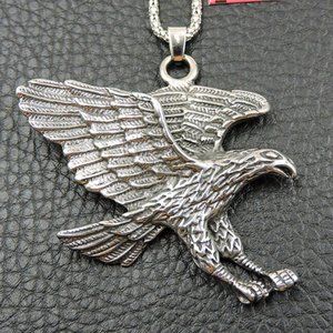 UNISEX Majestic Silver Detailed Metal American EAGLE Pendant Chain Necklace